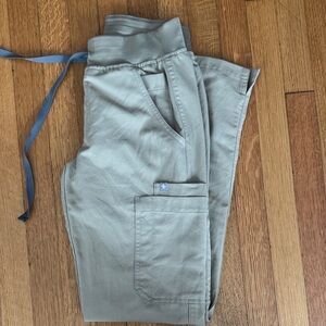 Figs Women's Tan Cargo Pants with Blue Tie